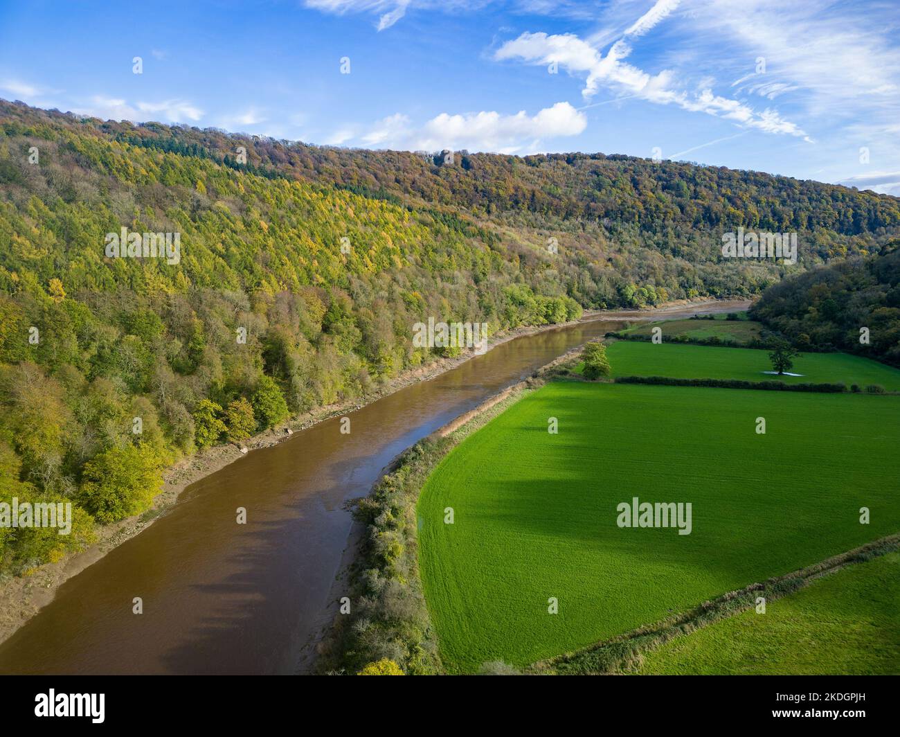 Aerial view of the river Wye in Autumn Stock Photo