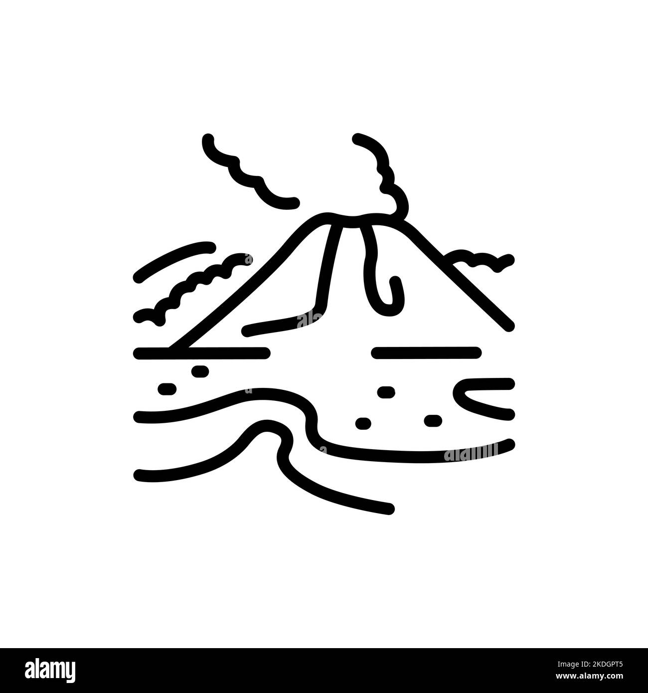 Volcano black line icon. Nature landscape. Pictogram for web page. Stock Vector