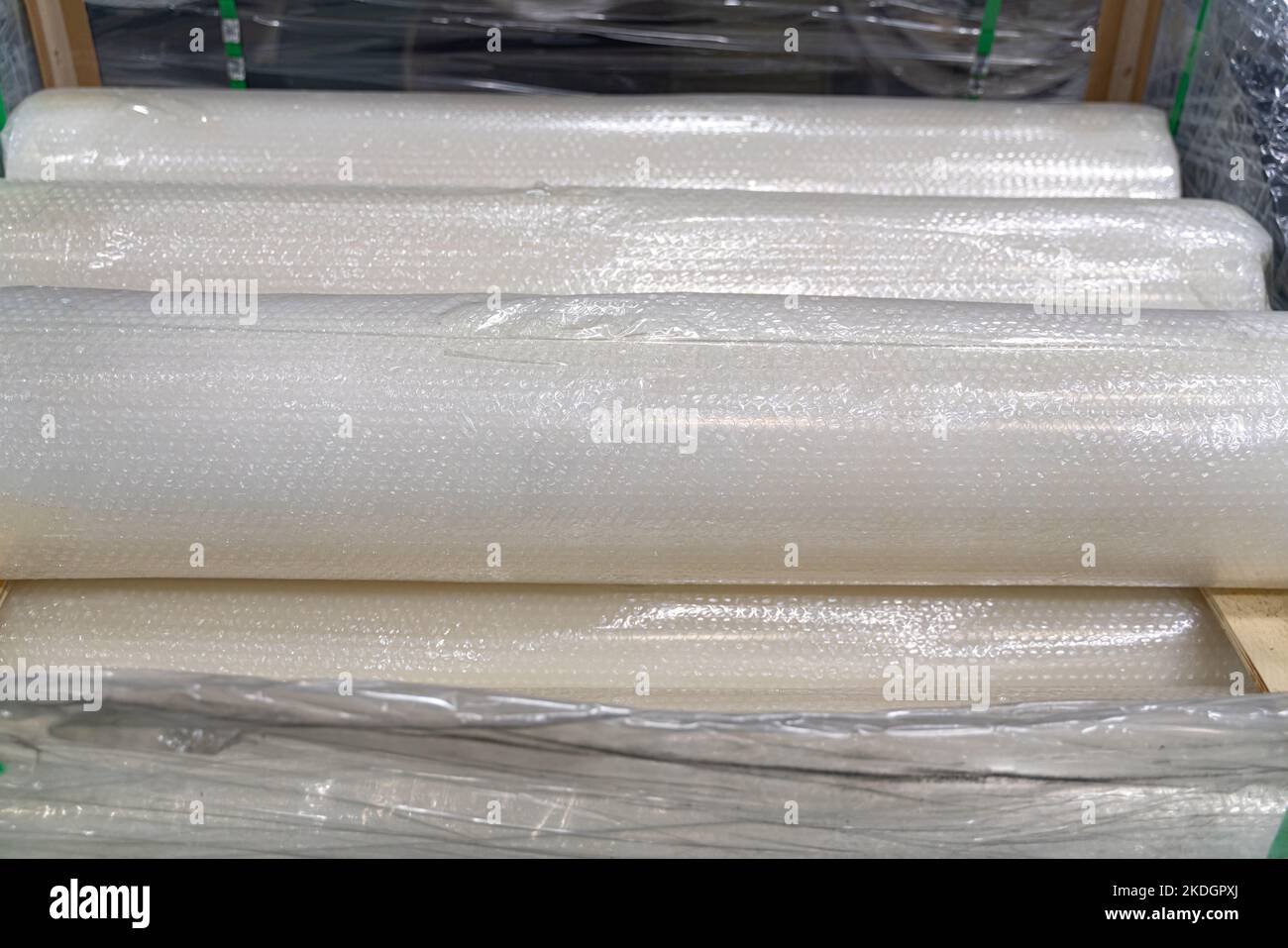 clear plastic wrap used to laminate metal roofing sheets Stock Photo