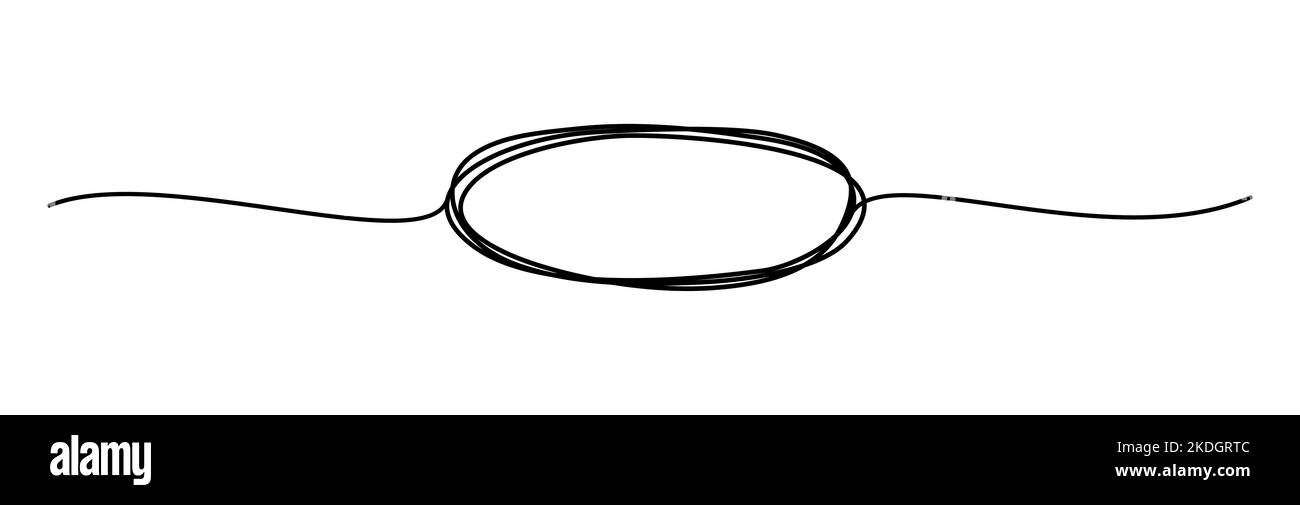 Tangled banner with scribbled oval hand drawn with thin line, divider shape. Isolated on white background. Vector illustration Stock Vector