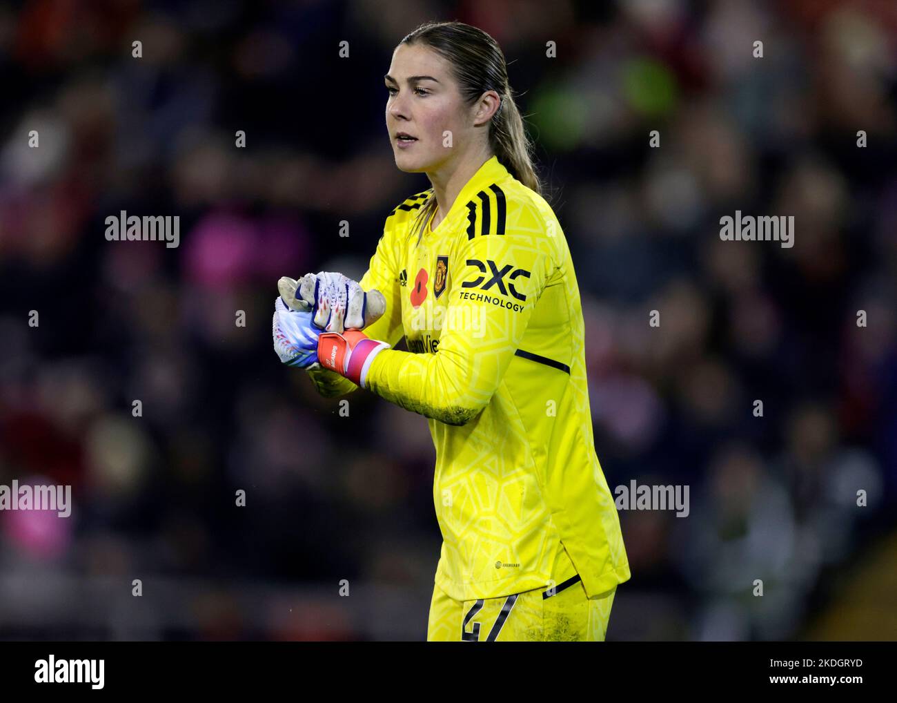 Manchester United's Mary Earps during the Barclays Women's Super League match at Leigh Sports Village, Leigh. Picture date: Sunday November 6, 2022. Stock Photo