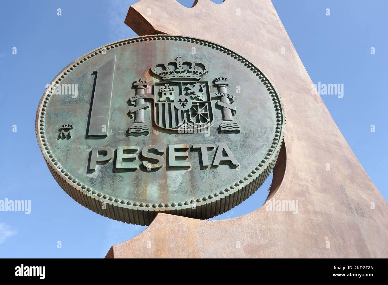 Monument in commemoration of the loss of the Spanish Peseta. Los Boliches, Fuengirola, Spain Stock Photo