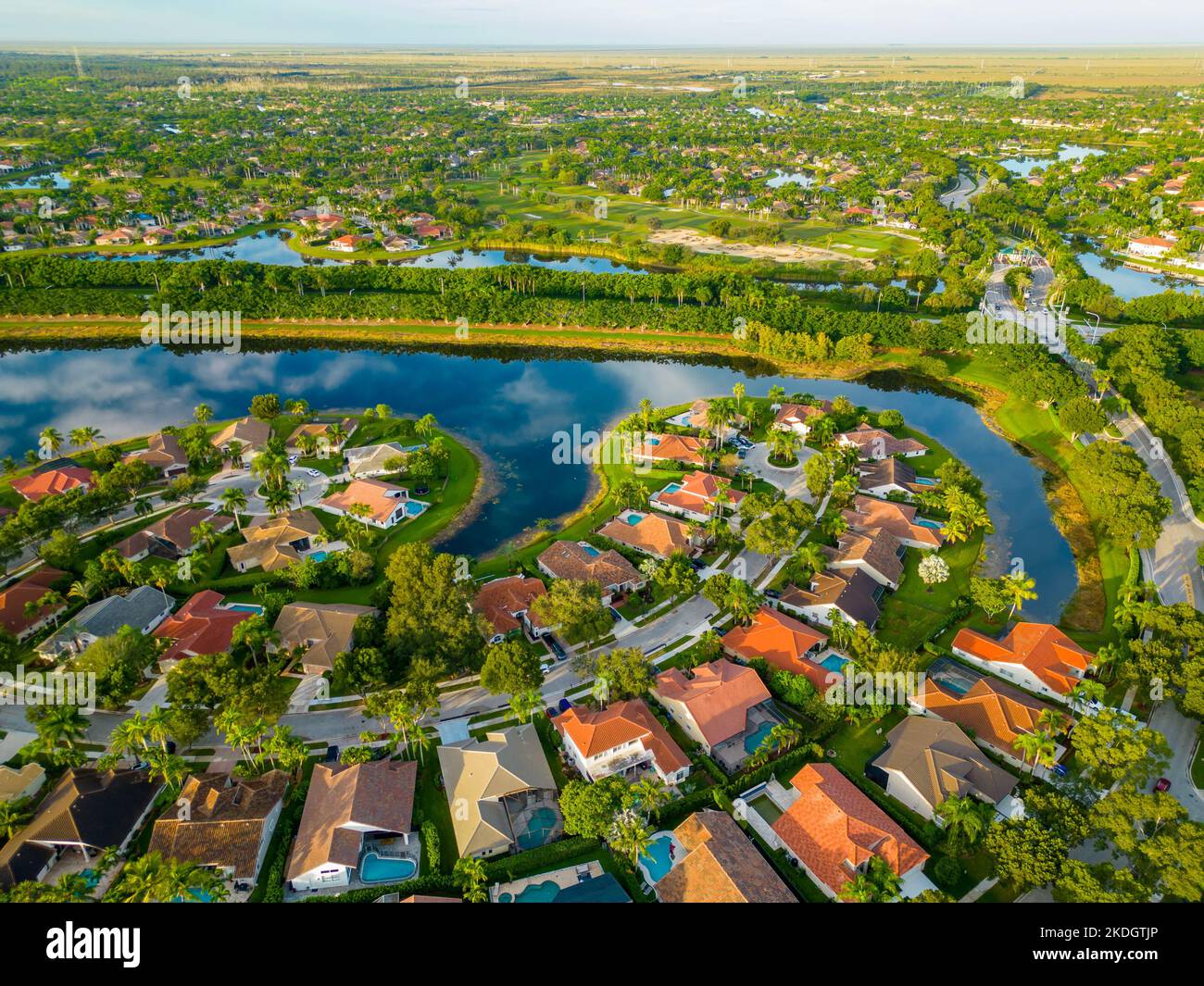 Aerial drone photo of luxury homes in Weston Florida USA Stock Photo