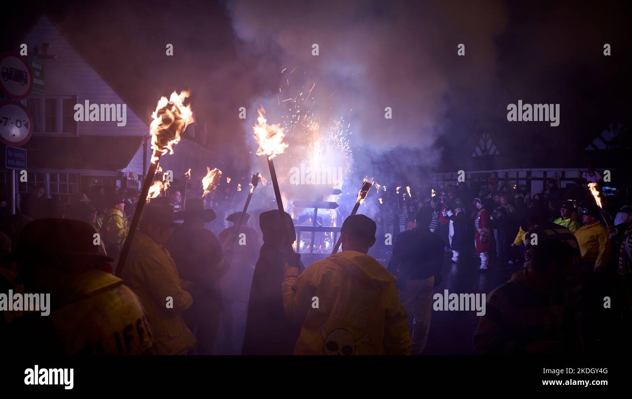 A scene from the 2022 Lewes Bonfire Night event Stock Photo