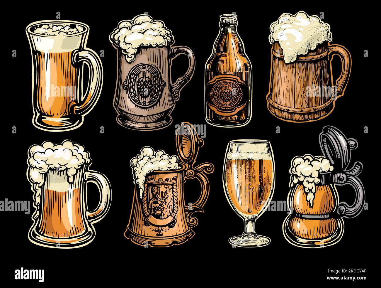 Beer, alcoholic drinks collection. Design elements vector set. Pub, bar concept vector illustration Stock Vector