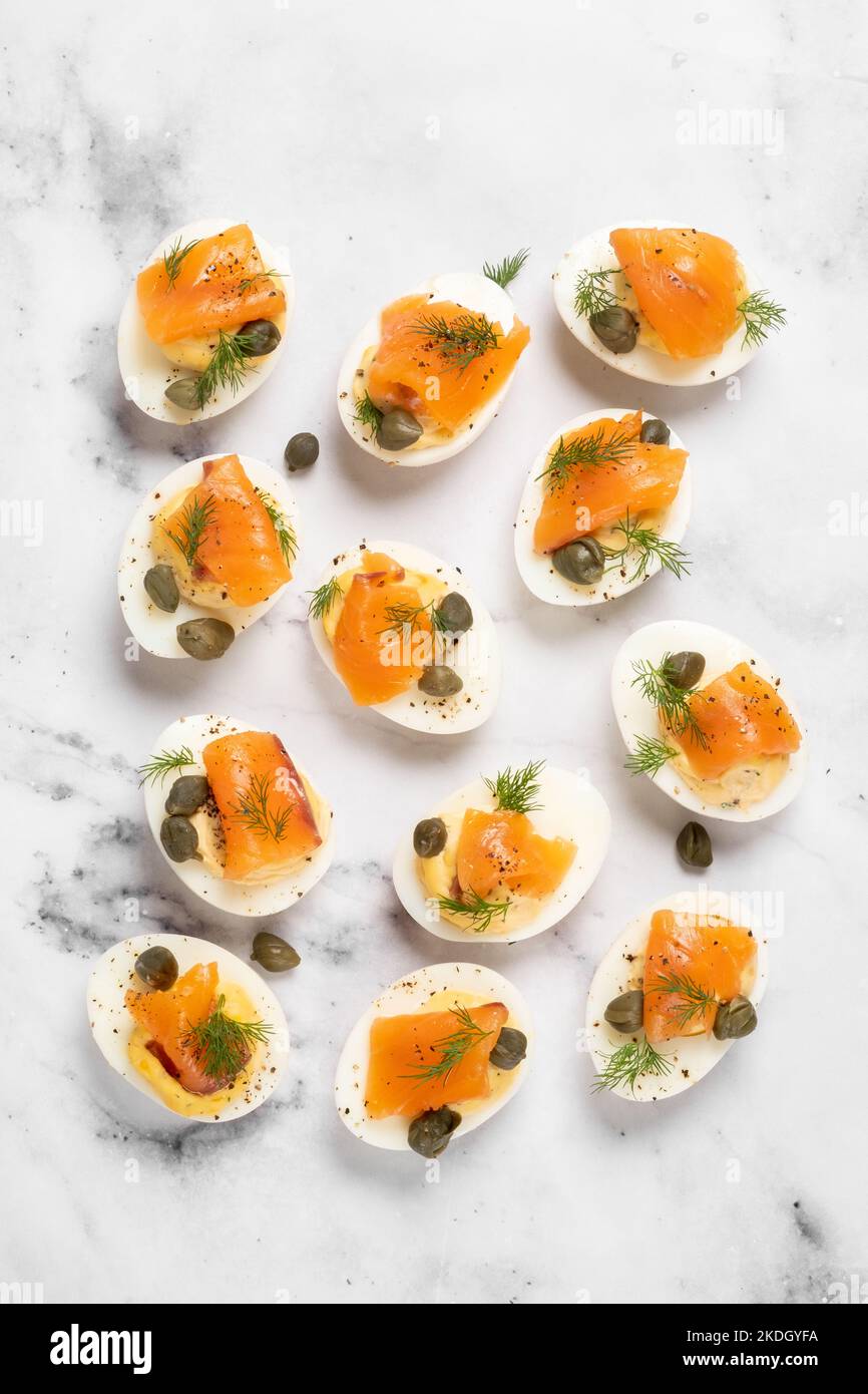 delicious smoked salmon deviled eggs Stock Photo Alamy