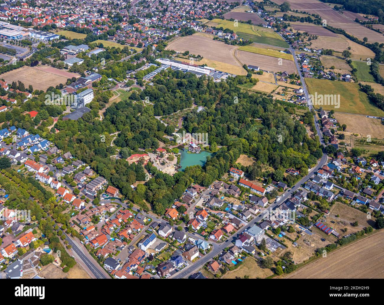 Aerial view, Maximilianpark, amusement park, Uentrop, Hamm, Ruhr area, North Rhine-Westphalia, Germany, DE, Europe, Recreational facility, Recreationa Stock Photo