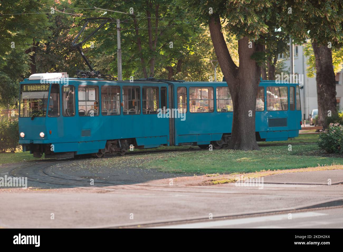 Older type of zagreb tram network is standing on a final station of a line. Zagrebacki tramvaj, consisting of many lines Stock Photo