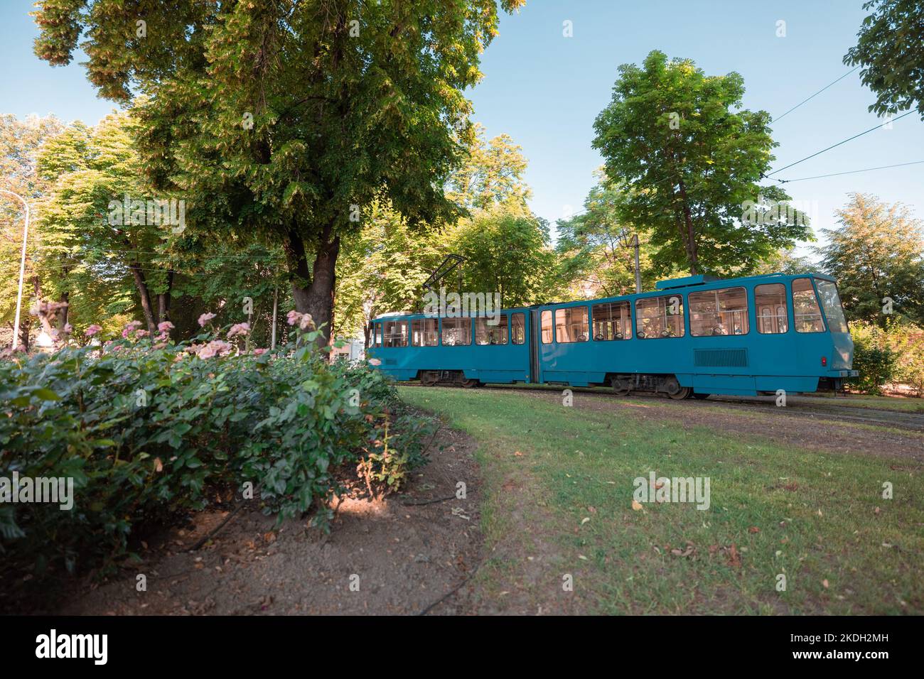 Older type of zagreb tram network is standing on a final station of a line. Zagrebacki tramvaj, consisting of many lines Stock Photo