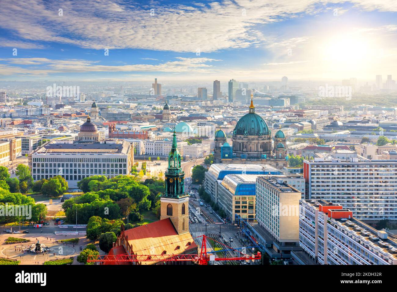 Aerial view of Berlin, modern buildings, St. Nicholas Church and The ...
