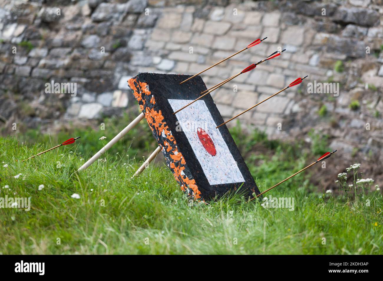 Arrows in archery target on archery range Stock Photo Alamy