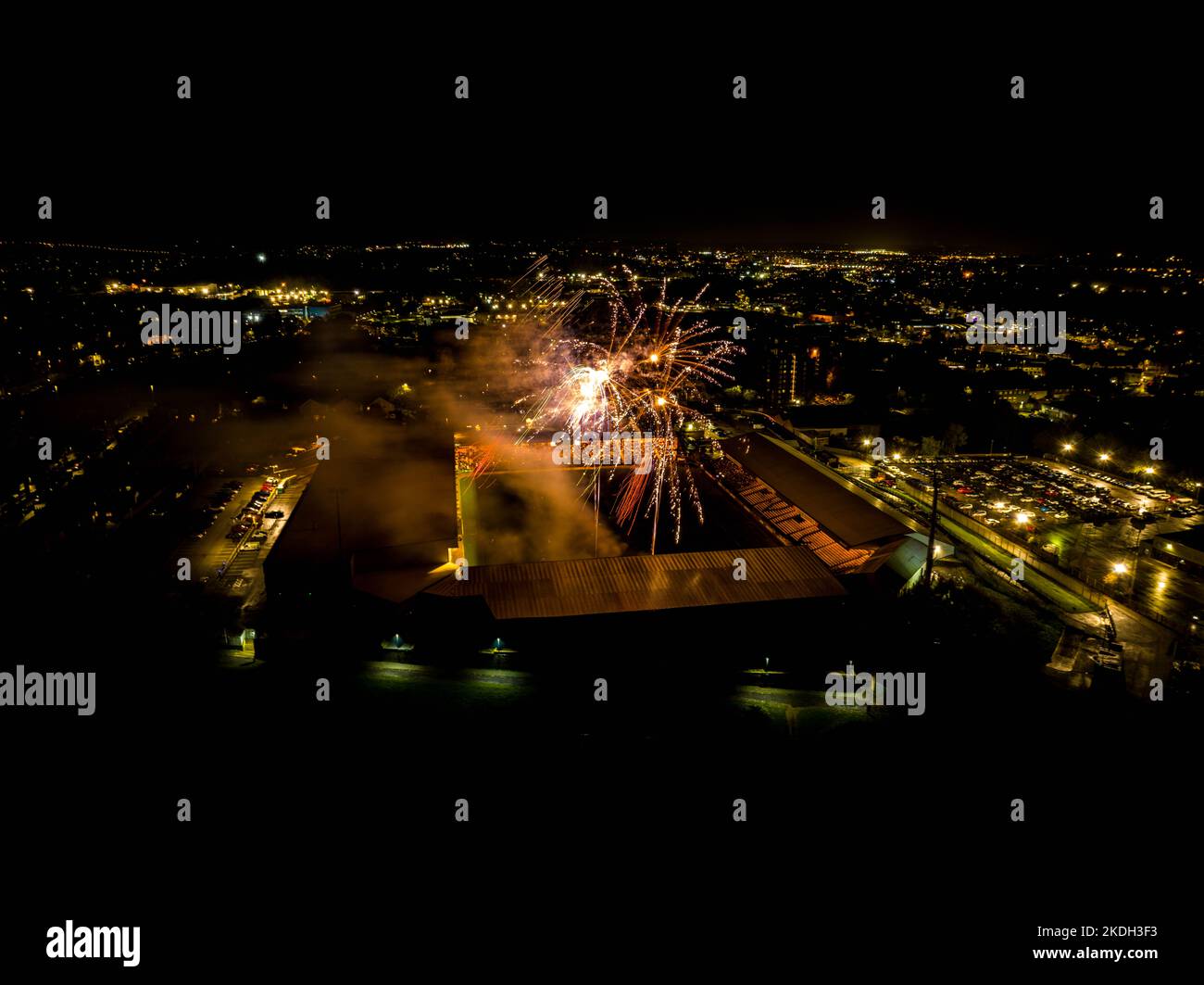 Vale Park, Port Vale Football Club Aerial Drone Long Exposure Photos of the Fireworks Show 2022 Stock Photo