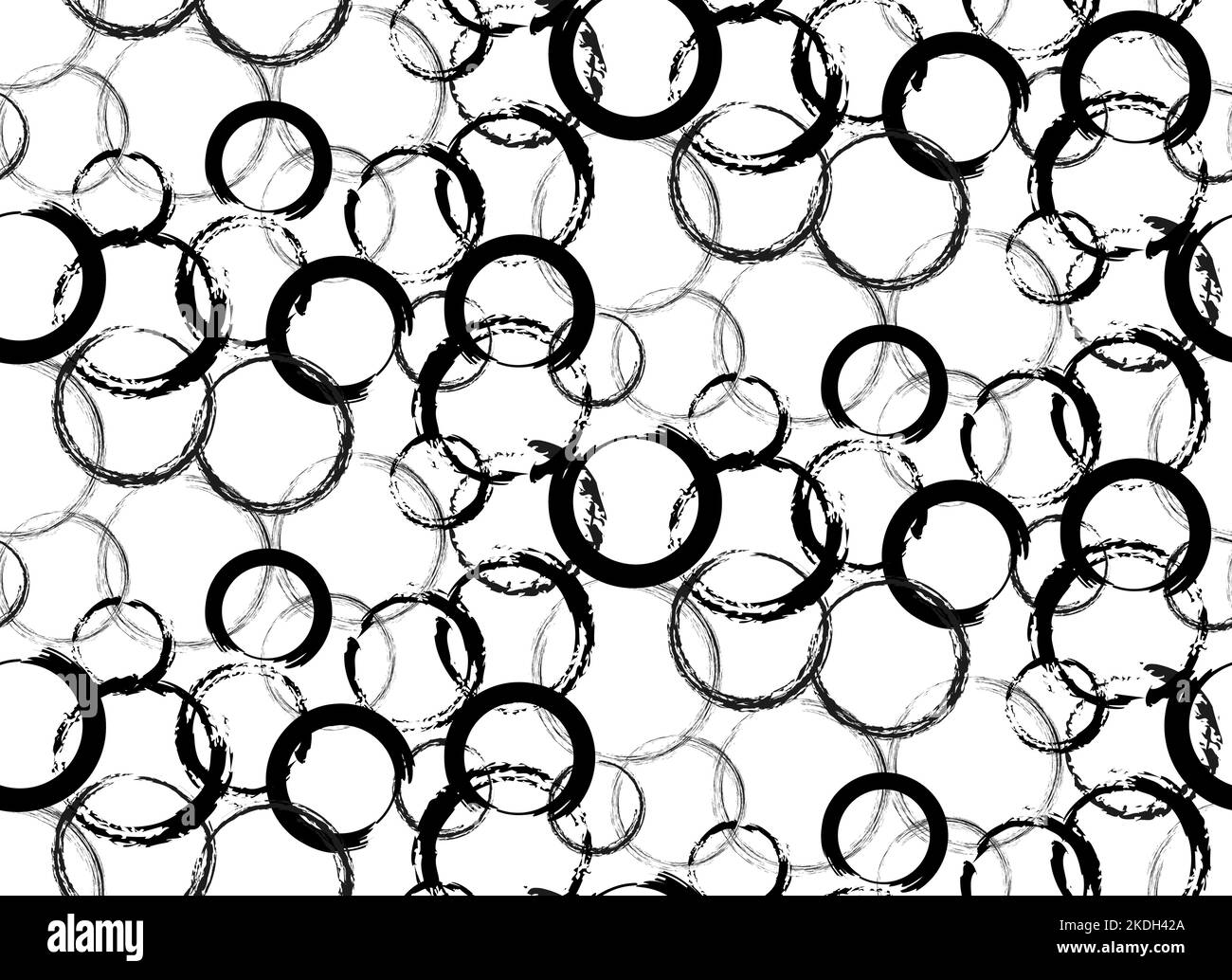 Black circles Brush texture, Seamless pattern. Grungy Enso Zen Circle Brush Set. Hand drawn black ink vector illustration isolated on white background Stock Vector