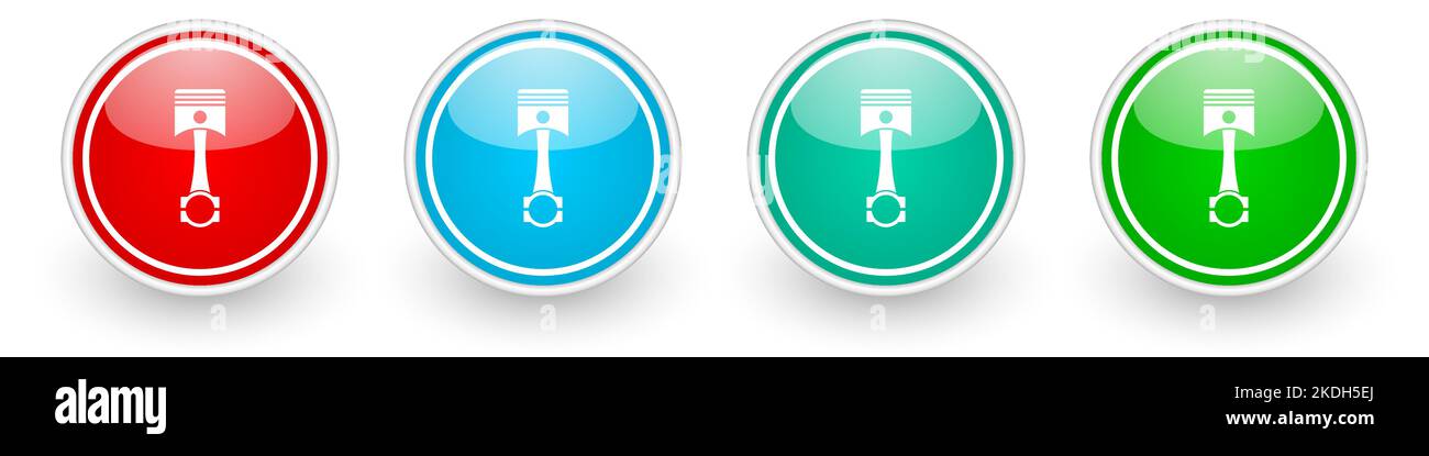 Piston vector icons, colorful glossy buttons on white Stock Vector