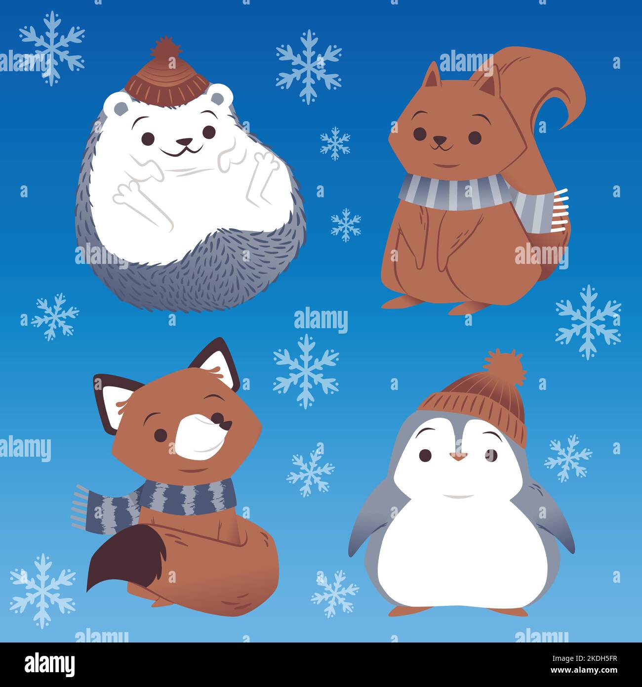 hand drawn flat winter animals collection vector design illustration Stock Vector