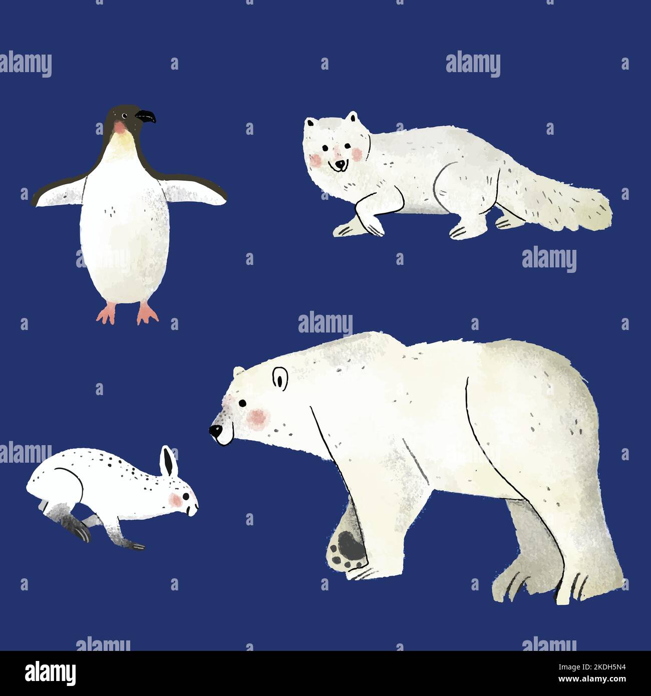 hand drawn flat winter animals collection vector design illustration Stock Vector