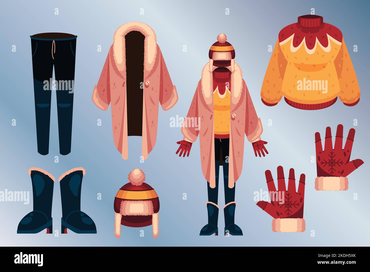 hand drawn flat winter clothes essentials collection vector design illustration Stock Vector