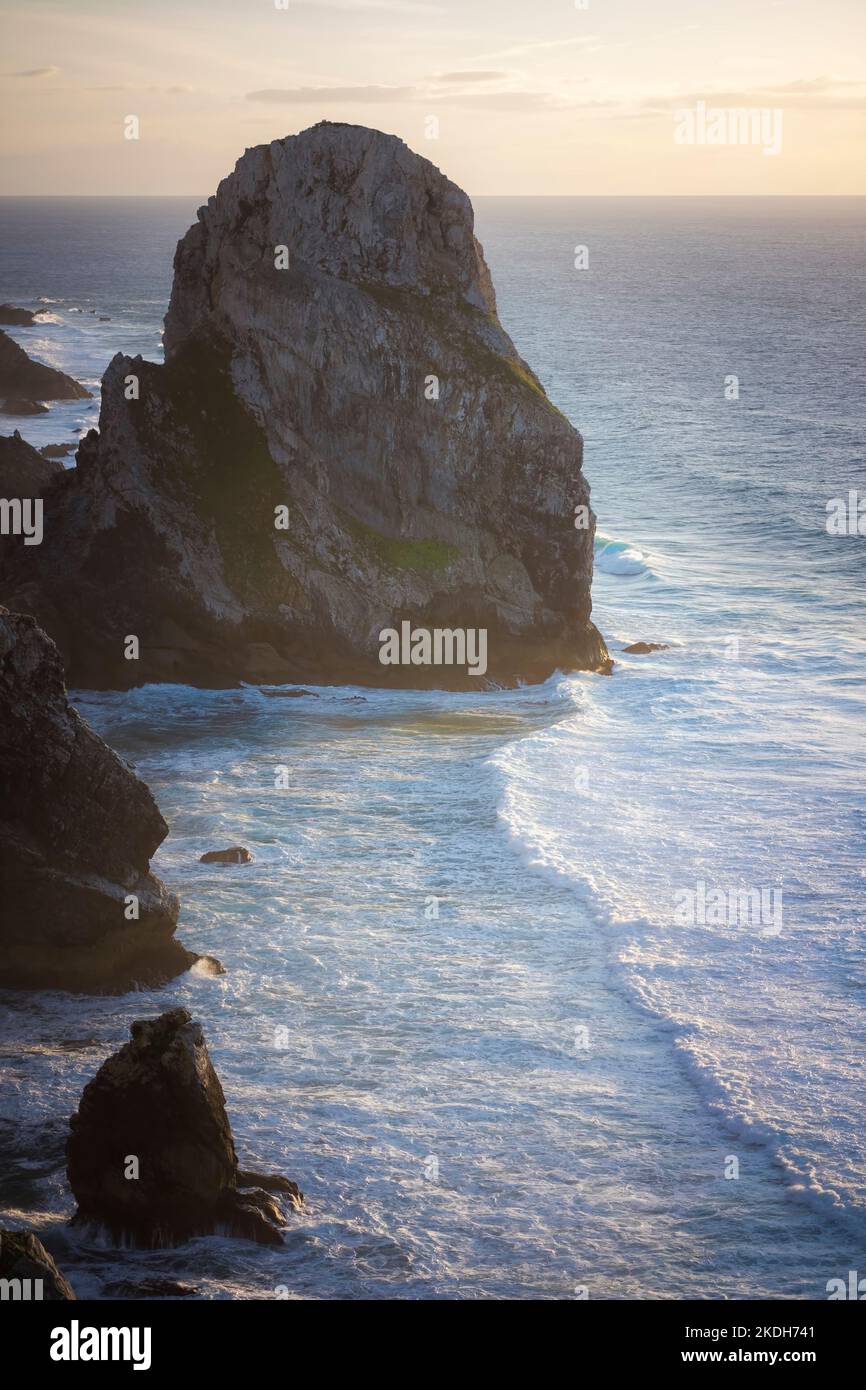 View of the cliffs of Cape Roca and the ocean surf in Sintra, Portugal ...