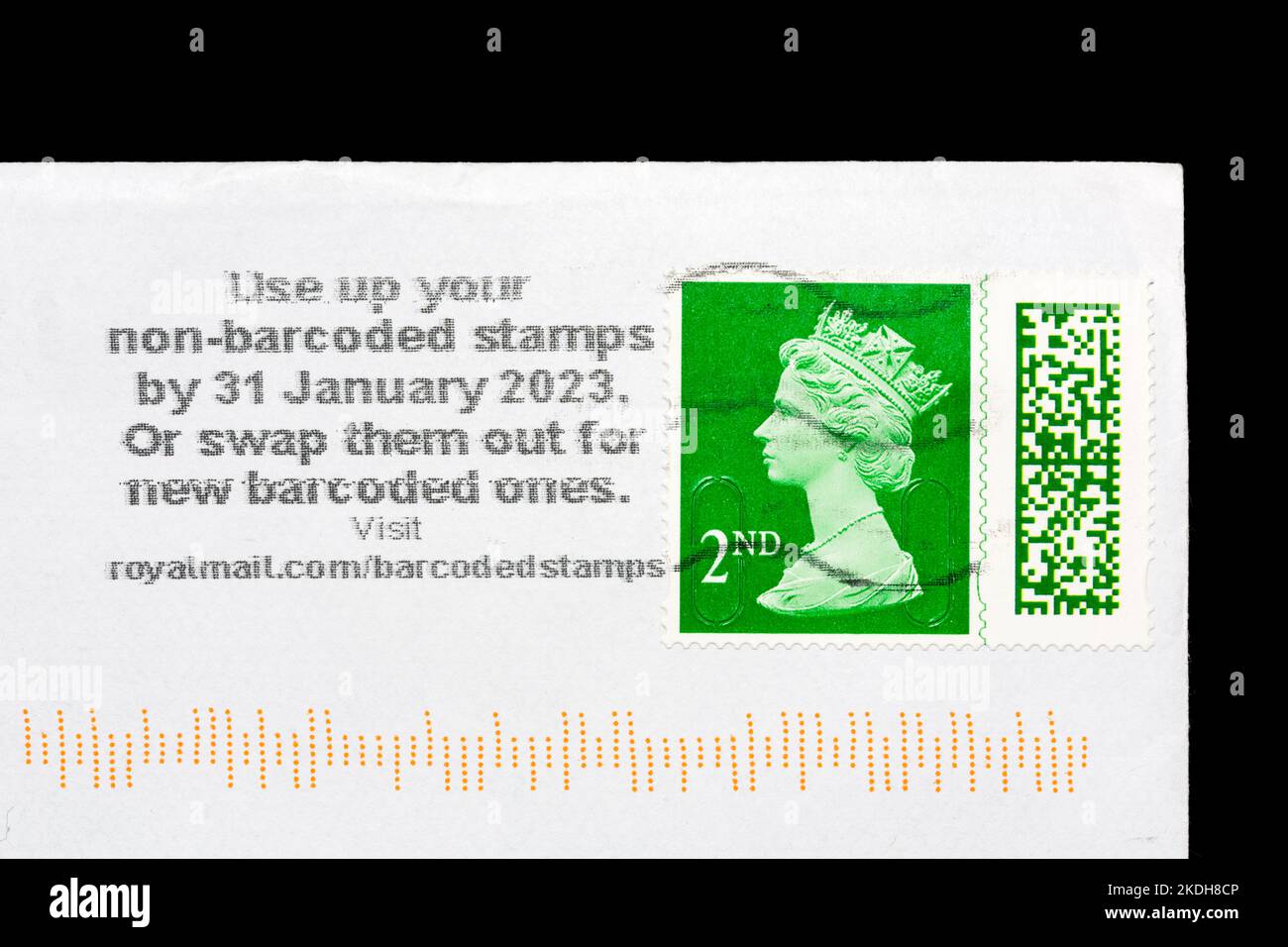Letter with Royal Mail barcoded 2nd class postage stamp Stock Photo