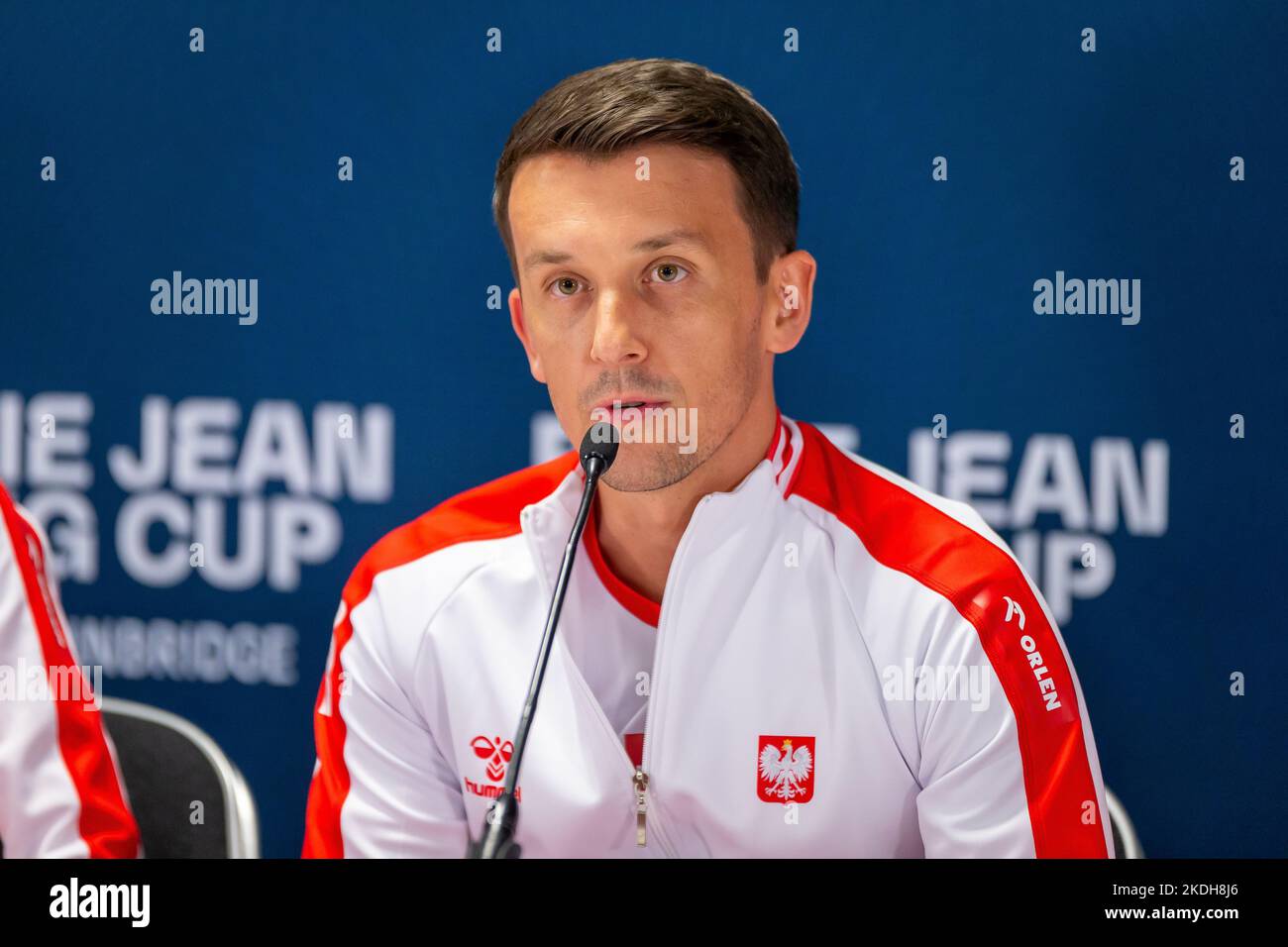 Glasgow, Scotland 6th November 2022. Dawid Celt spaking at the Polish Team press conference ahead of the Billy Jean King Cup Stock Photo