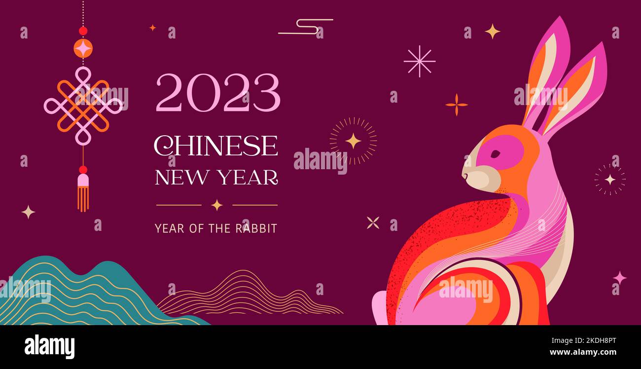 Chinese new year 2023 year of the rabbit purple traditional Chinese