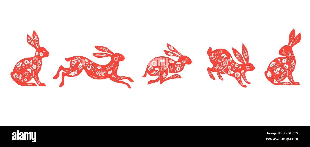 Collection of rabbits, bunnies illustrations. Chinese new year 2023