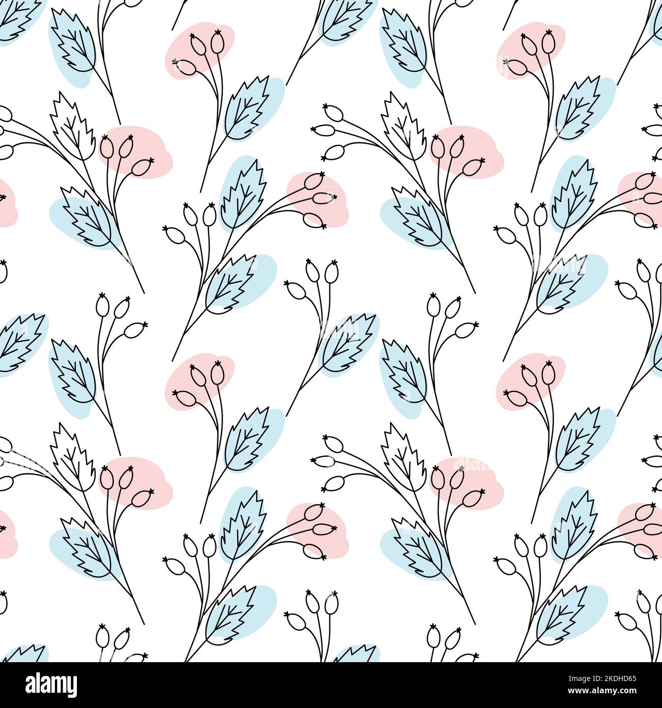 Contour Endless pattern from rosehip branches with spots in trendy pale ...