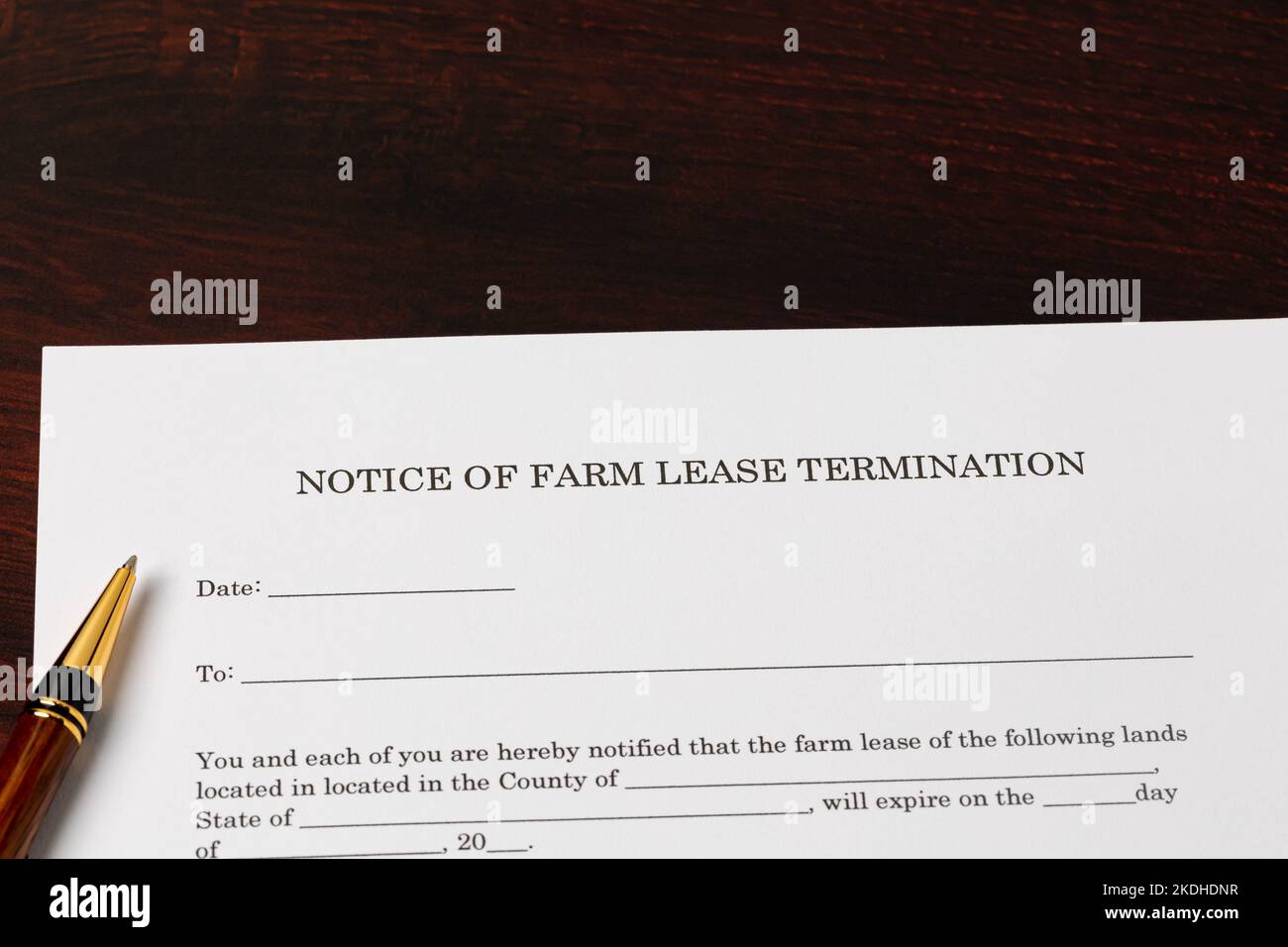 Cash rent farm lease termination letter. Farming, agriculture and tenant farming concept. Stock Photo