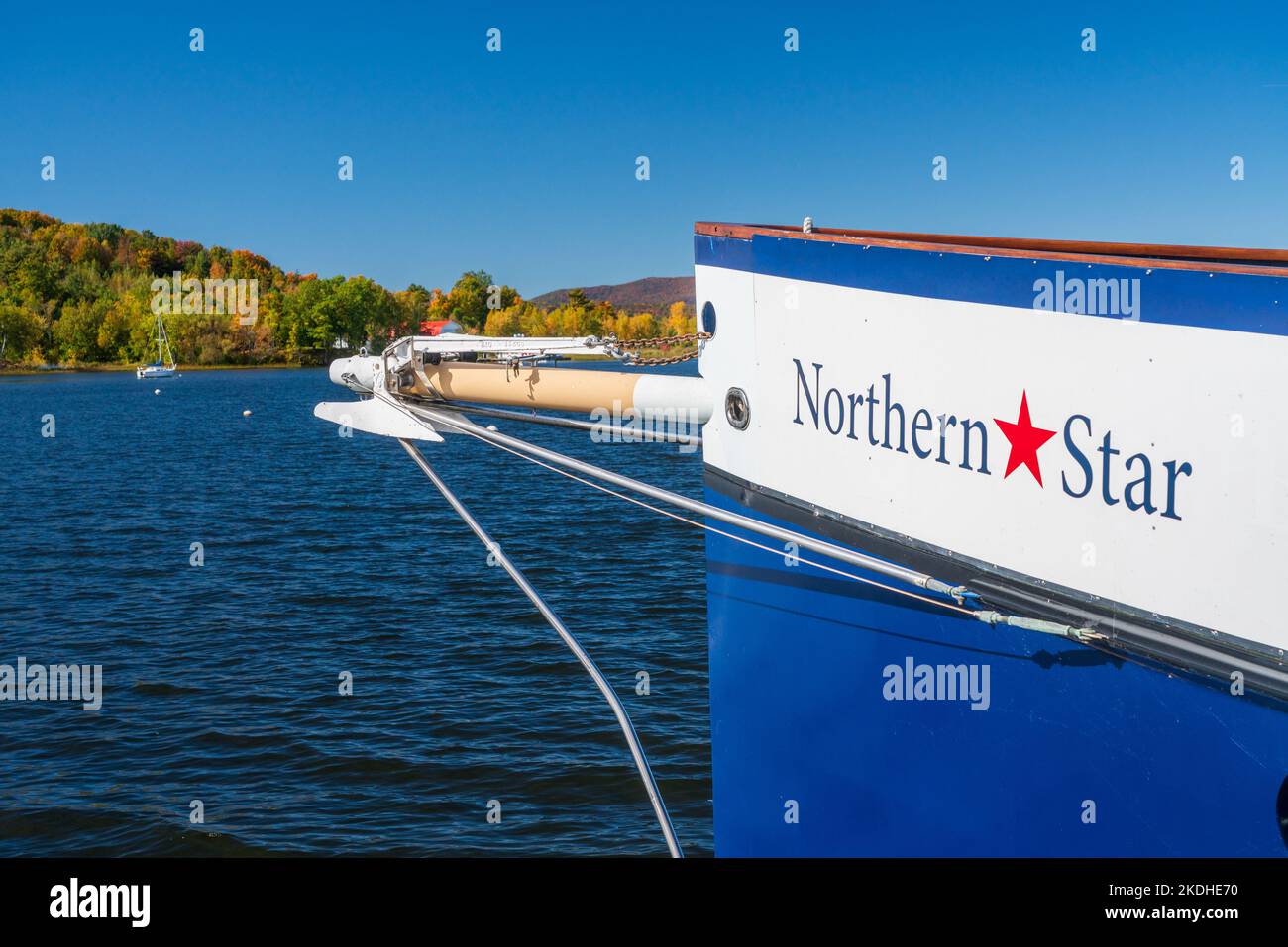 Newport, VT - 3 October 2022: Prow of the cruise ship Northern Star on Lake Memphremagog in the fall Stock Photo
