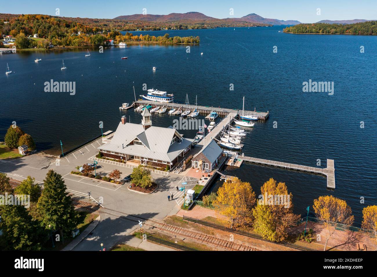 Newport, VT - 3 October 2022: Aerial view of the port and harbor of Newport in Vermont Stock Photo