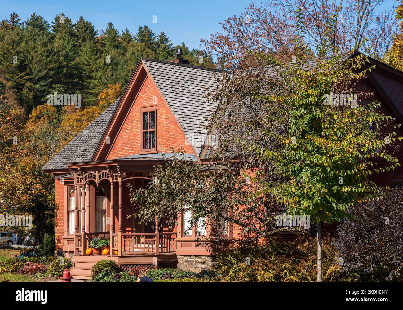 Stowe, VT 6 October 2022 Small brick residence on Main Street in