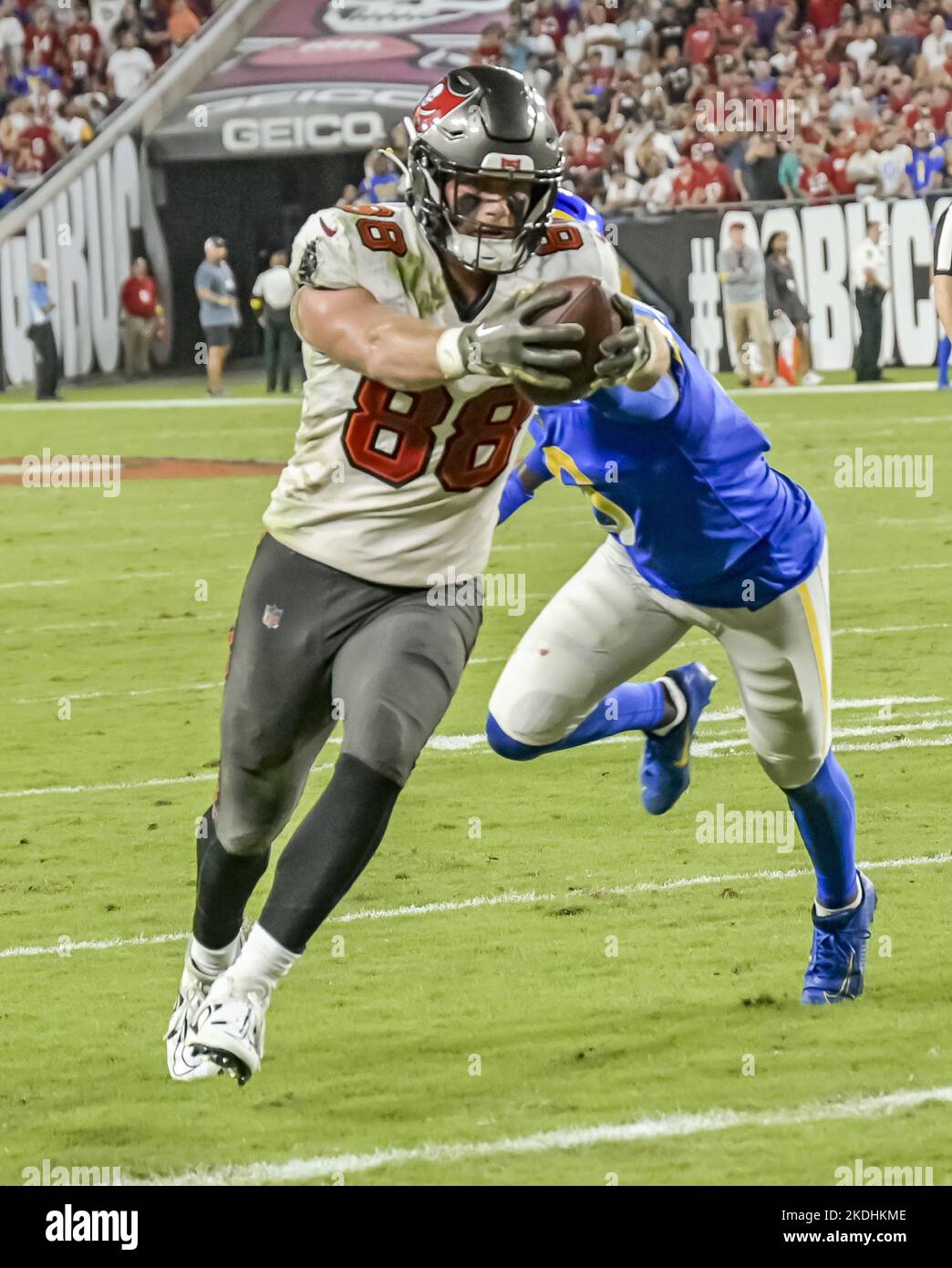 Tampa Bay Buccaneers tight end Cade Otton (88) covers a kick during an NFL  football game against the Miami Dolphins, Saturday, Aug. 13, 2022 in Tampa,  Fla. The Dolphins defeat the Buccaneers