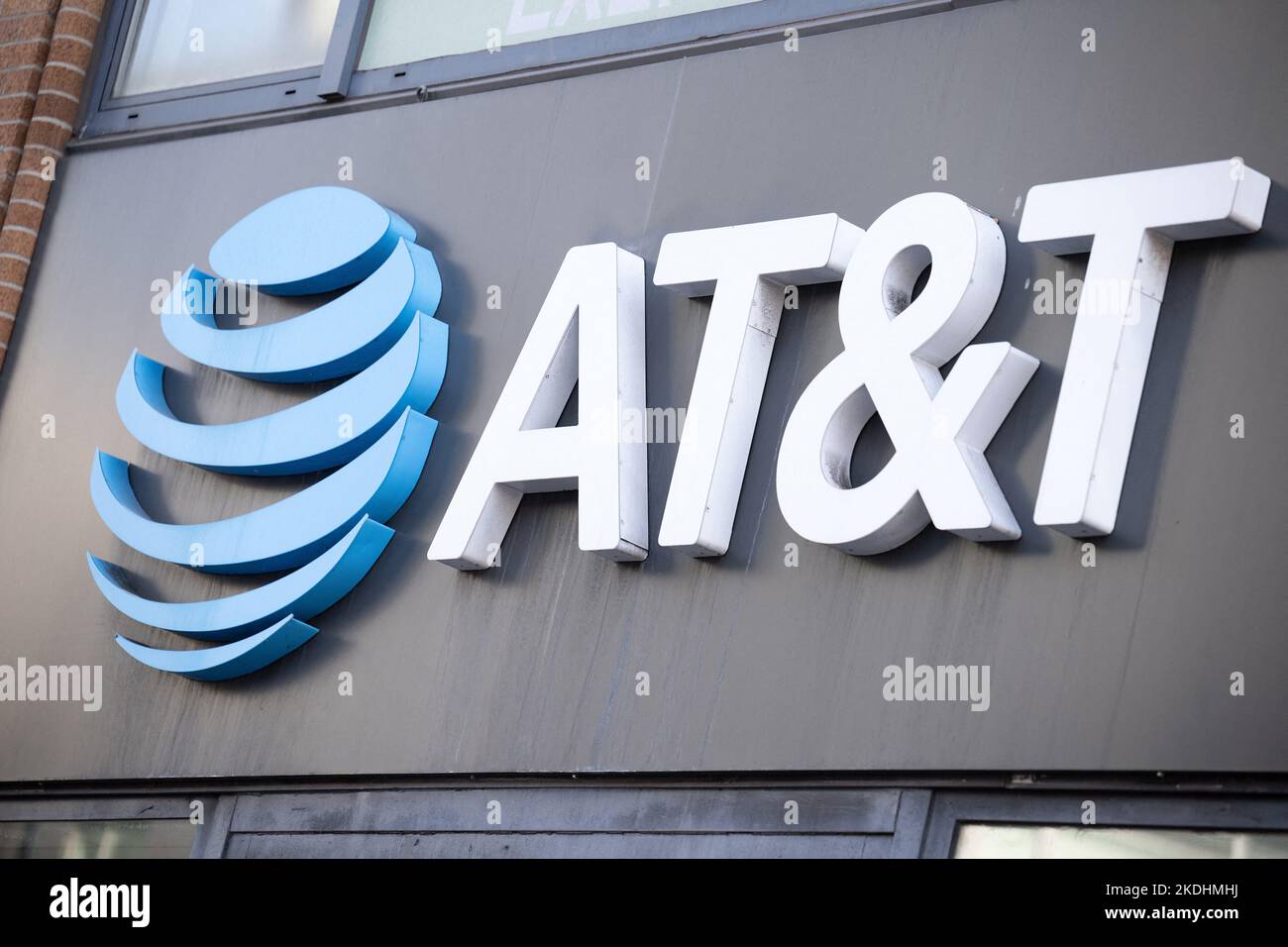 A shop sign of AT&T, on November 5, 2022 in New York City, USA. Photo ...
