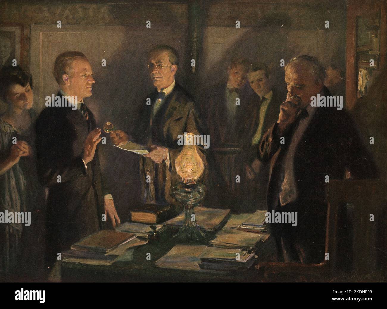 A painting by Arthur I. Keller showing President Calvin Coolidge taking the oath of office at his inauguration Stock Photo