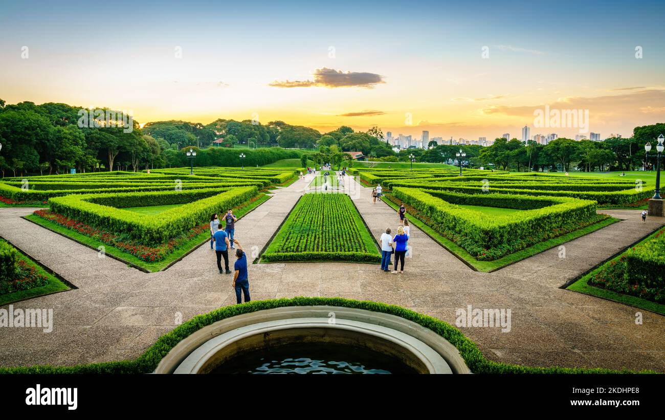 Curitiba, Brazil, January 20, 2022: People are enjoying evening in the Botanical garden of Curitiba. Stock Photo