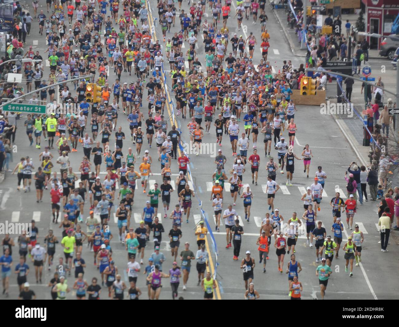4th Ave & Senator St, Bayridge, Brooklyn, NY, 11220. 6 November, 2022. Setting out across New York Harbor’s iconic Verranzano Bridge at the crack of a temperate morning start and continuing through the city’s five boroughs, over 50,000 runners tackled a 26.2 mile course for the 2022 TCS New York City Marathon to the cheers of over sidewalk rock bands and 2 million spectators. Credit: Julia Mineeva/EGBN TV News/Alamy Live News/Alamy Live News Stock Photo