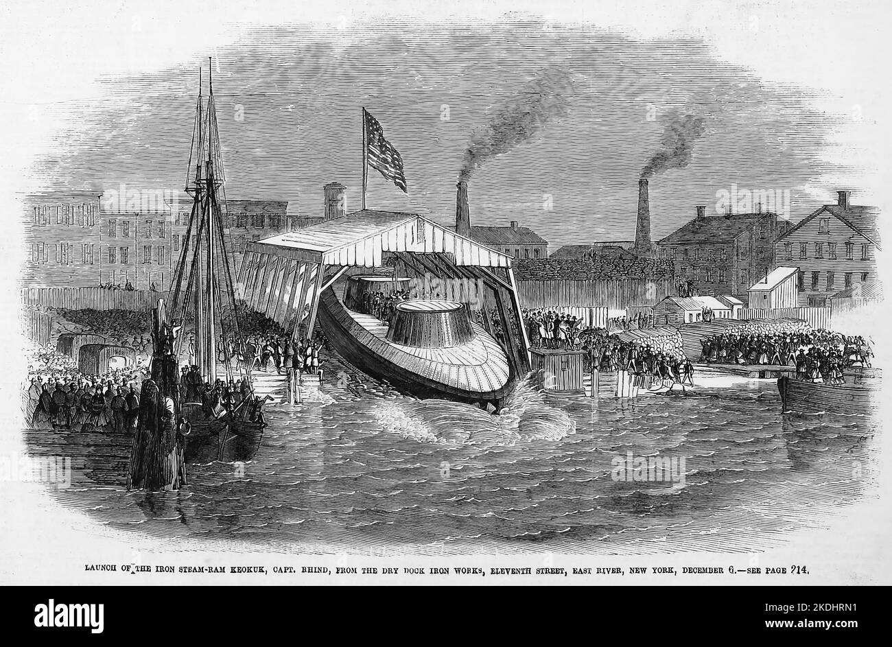 Launch of the iron steam ram Keokuk, Captain Alexander Colden Rhind