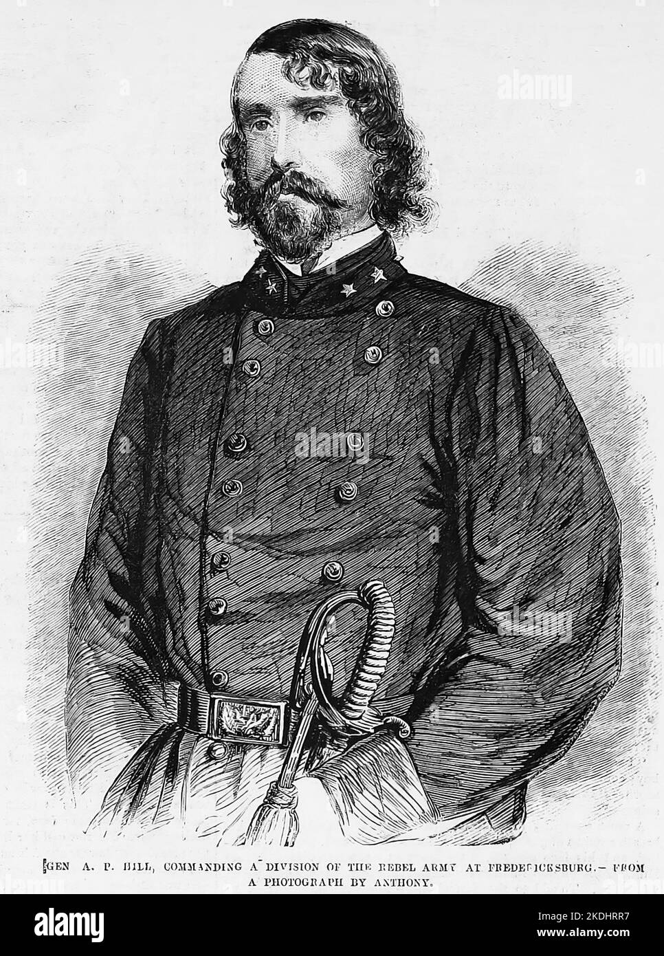 Portrait of General Ambrose Powell Hill Jr., commanding a division of the Rebel army at Fredericksburg. 1862. 19th century American Civil War illustration from Frank Leslie's Illustrated Newspaper Stock Photo