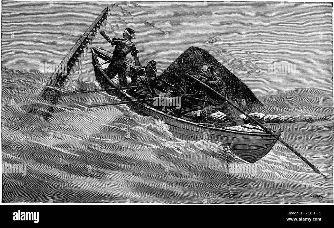 Whalers in peril as a sperm whale rolls over and attacks their boat in