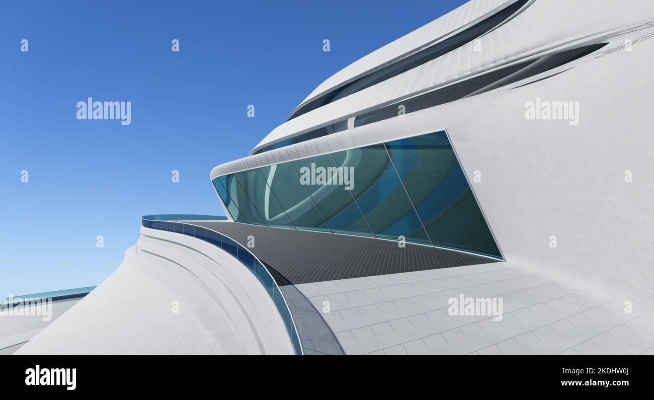 Abstract architecture exterior with futuristic streamlined design ...