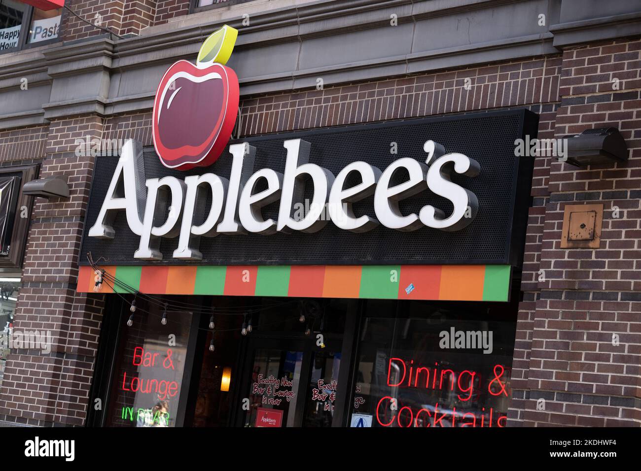 A shop sign of APPLEBEE’S, on November 5, 2022 in New York City, USA