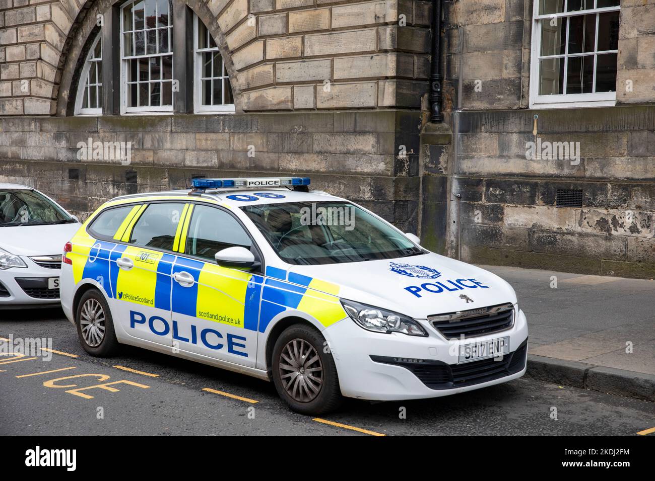 Scottish police vehicle car parked in the city centre,Scotland,UK
