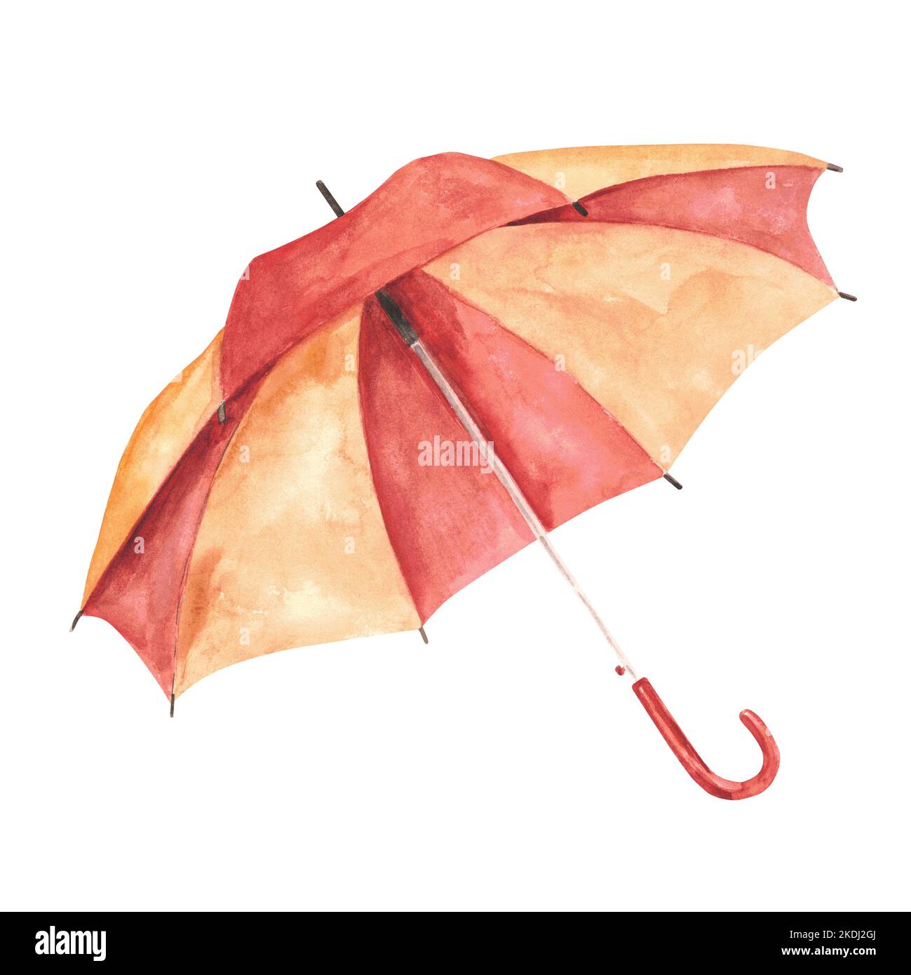 Redyellow umbrella. Watercolor illustration on a white background