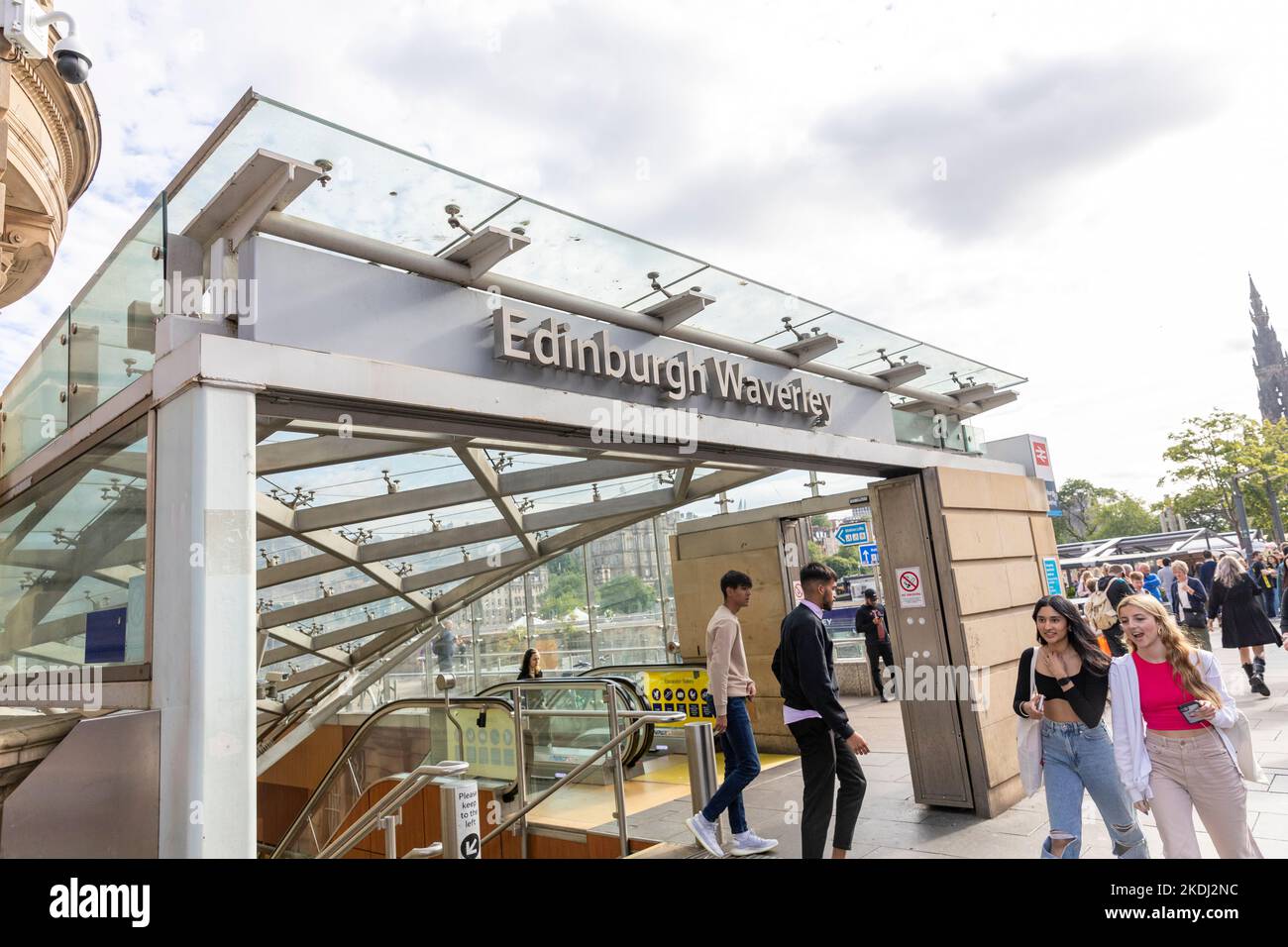 Edinburgh Waverley railway train station entrance in Princes street Edinburgh,Scotland,UK,summer