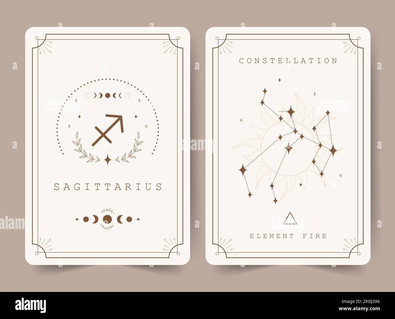 Sagittarius. Witchcraft cards with astrology zodiac sign and constellation. Perfect for tarot readers and astrologers. Occult magic background Stock Vector