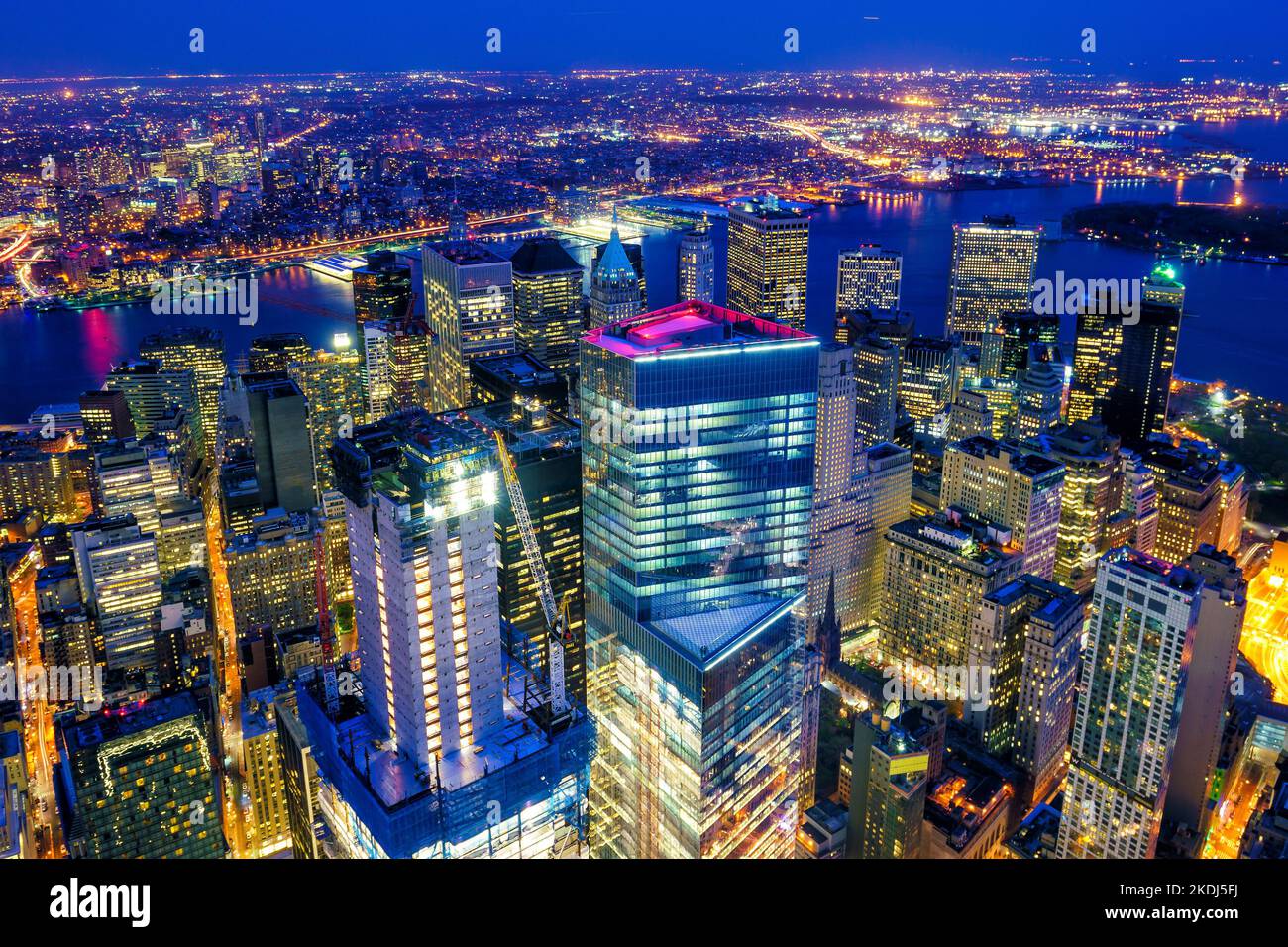 New York City Manhattan downtown skyline at night Stock Photo - Alamy