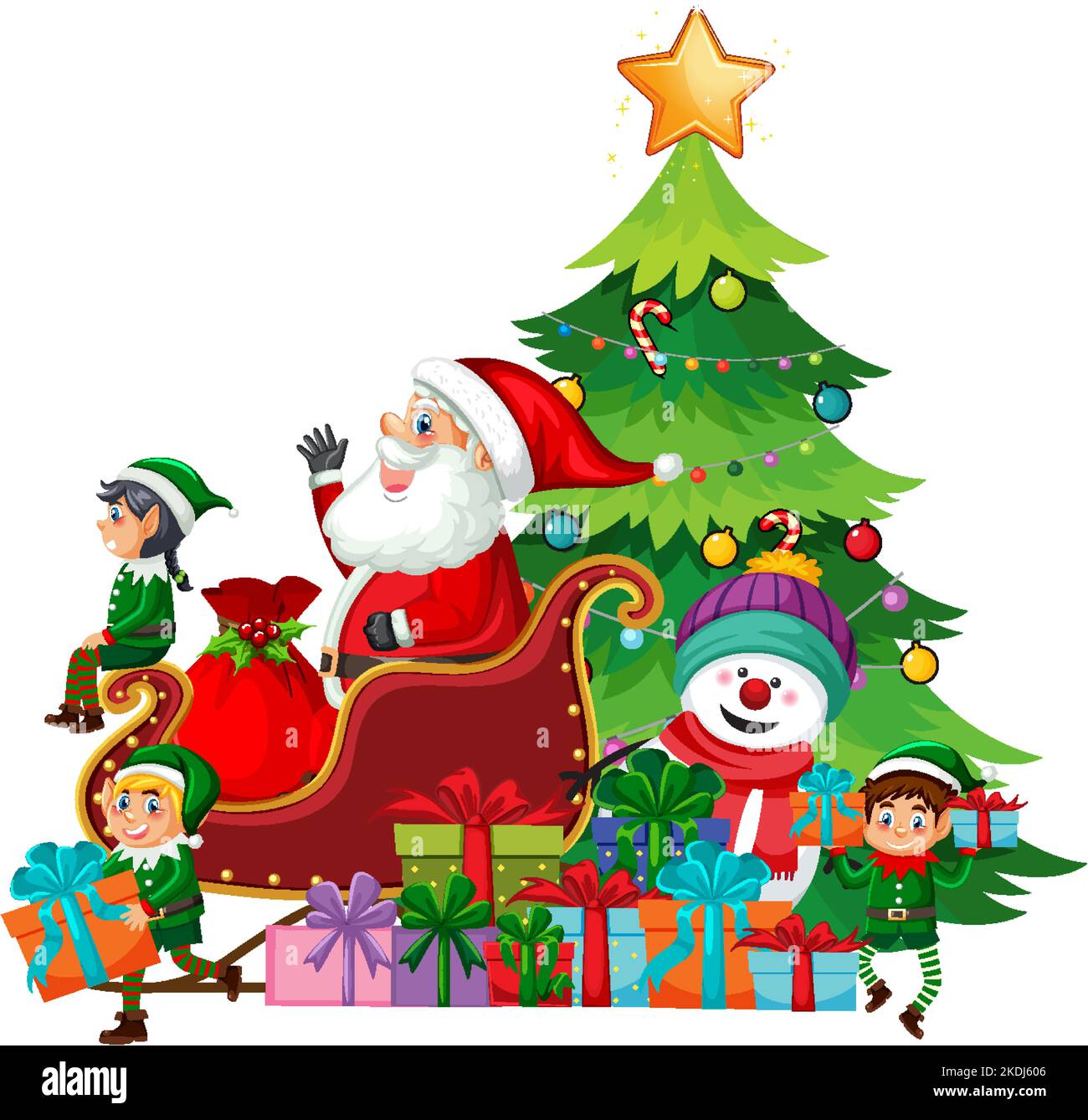 Christmas tree with Santa Claus and elves illustration Stock Vector ...