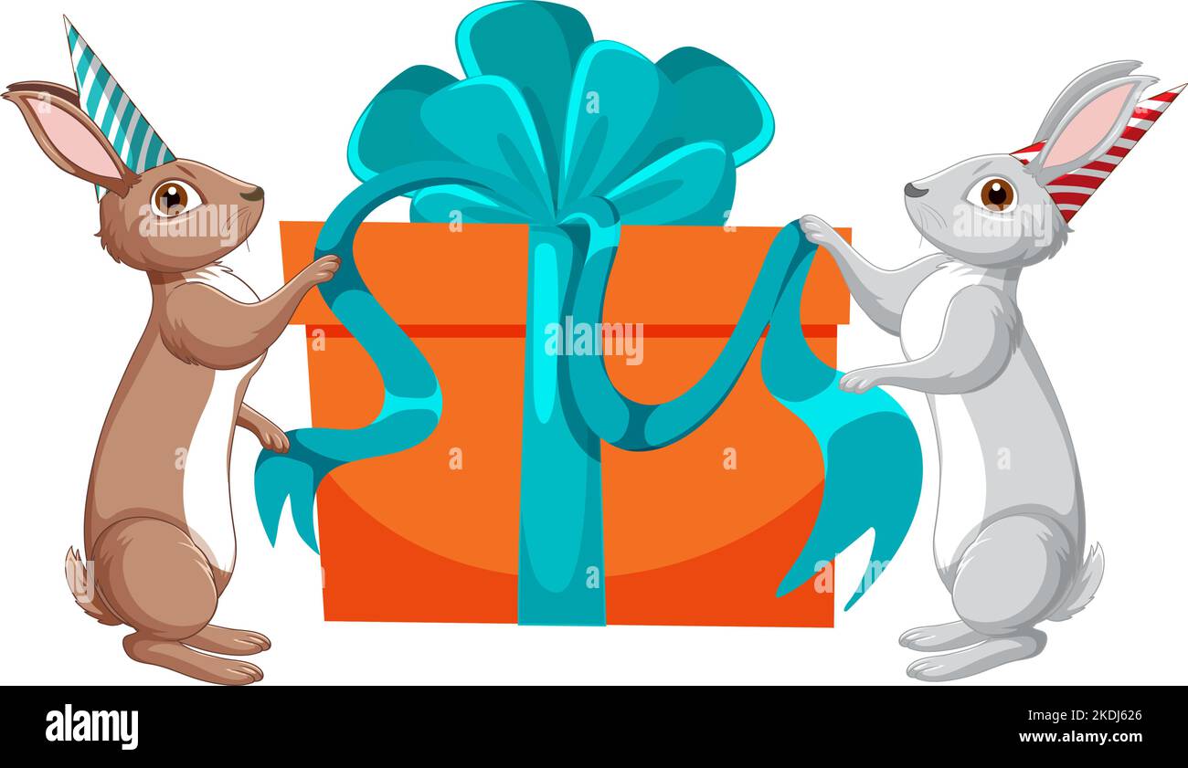 Cute rabbit with gift box illustration Stock Vector Image & Art - Alamy