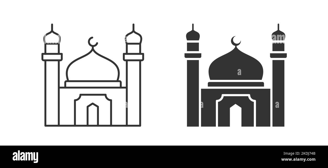 Arabian mosque building icon. Black vector illustration isolated on white background. Stock Vector