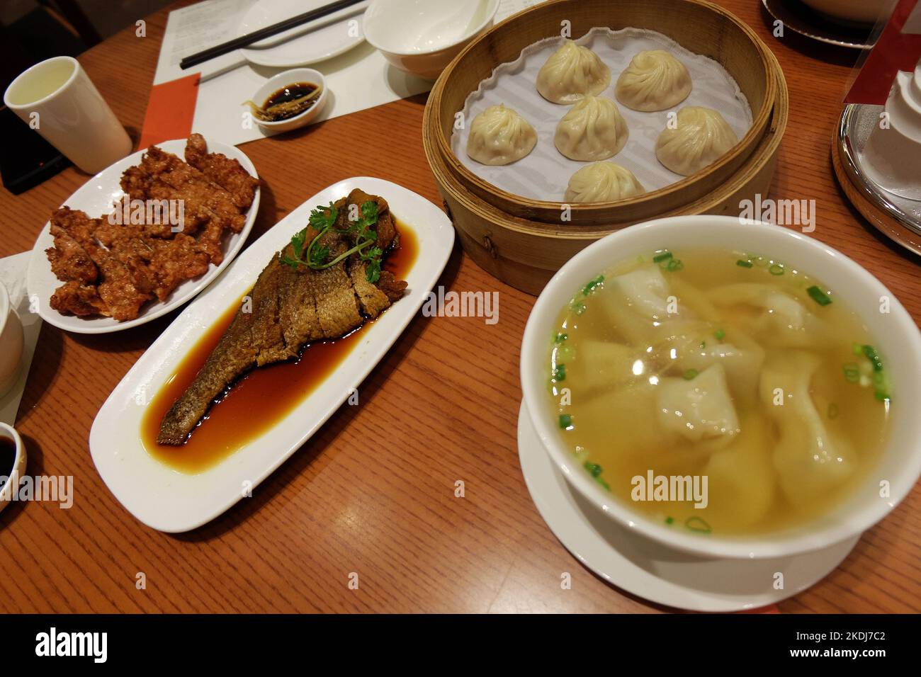 Chinese Dim Sum Deep fried pork and fish served with wonton noodle